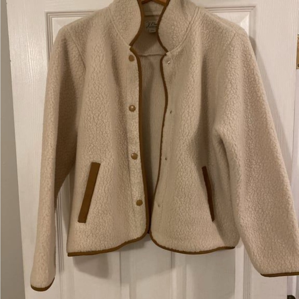 J. Crew Cozy Cream Sherpa Jacket with Brown Accents